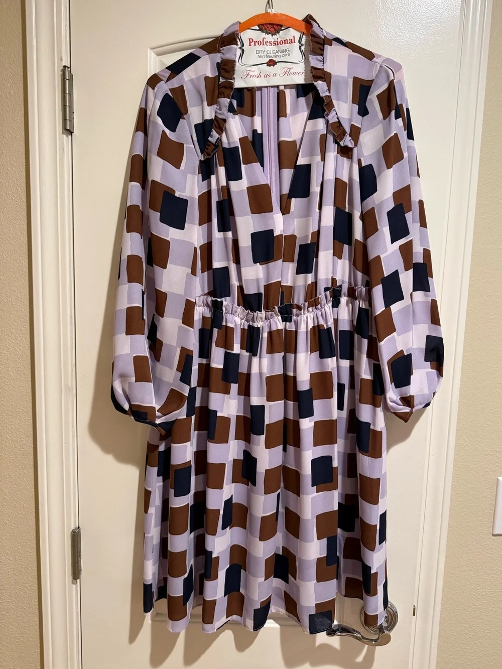 kate spade geo squares long sleeve dress in frozen lilac - size 8